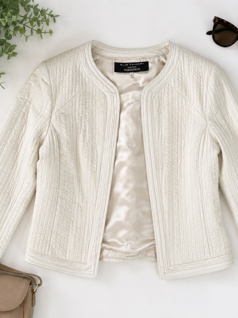 Elie Tahari Ivory Structured Zip Front Jacket Womens 6 Career Blazer